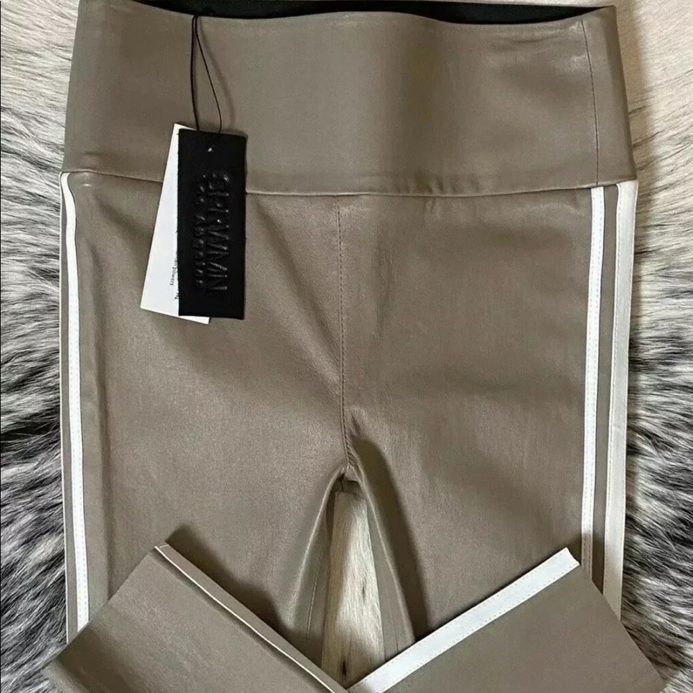 SPRWMN HIGH-RISE SKINNY LEATHER LEATHER CROP, NUDE SIDE STRIPE SZ XS NWT!